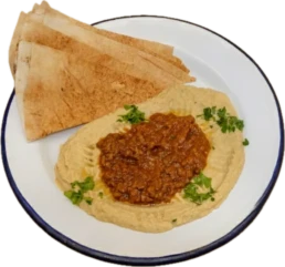 Loaded hummus street food with creamy chickpeas topped with spiced sujuk – Utopia Mercato London